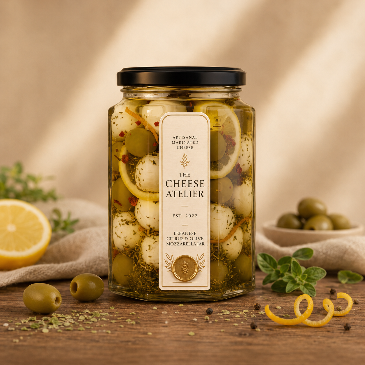 Lebanese Citrus & Olive Mozzarella Jar - Bright, Bold & Sun-Drenched (250g)