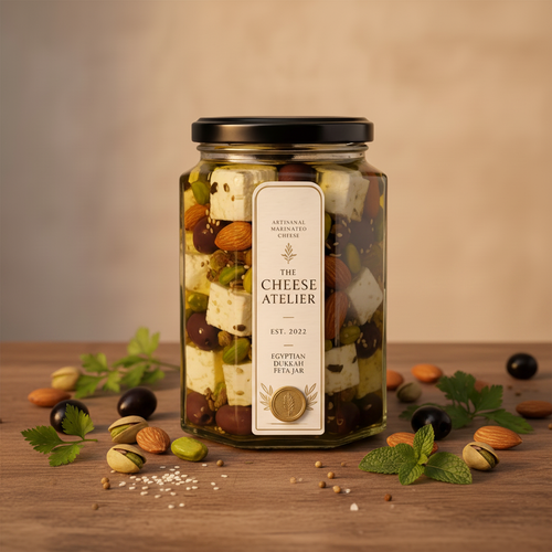 Egyptian Dukkah Feta Jar with almonds, pistachios, sesame seeds and Kalamata olives